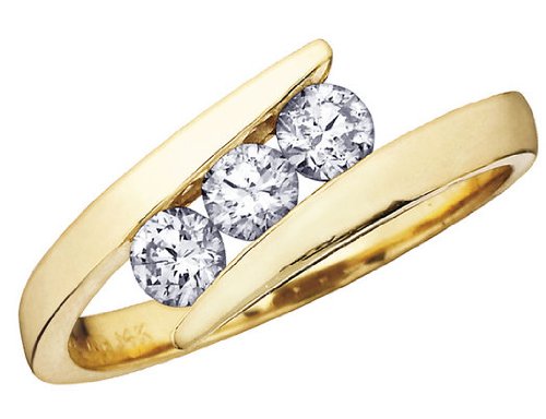 Diamond Anniversary Three Stone Ring 1 Carat (ctw) in 14K Yellow Gold