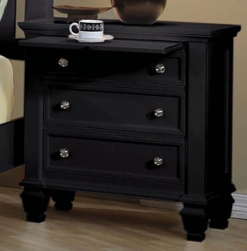 Nightstand with Pull Out Tray in Black Finish On Sale