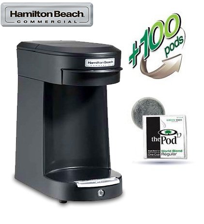 Hamilton Beach HDC200B Commercial 1 Cup Brewer - Black with 100 World Blend Regular Pods