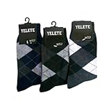 Assorted Yelete Brand Mens Argyle Socks (Sock Size 10-13)(Shoe Size - 6-12) - Fashion Argyle Mens Socks (3pc)