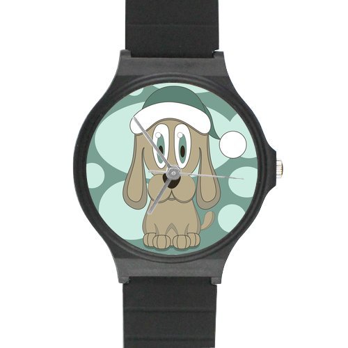 Vector illustration of funny dog in hat Black Plastic High Quality Watch