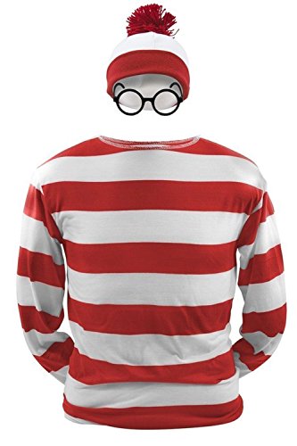 Where's Waldo Now Costume Adult Funny Sweatshirt Hoodie Outfit Glasses Hat Cap Suits