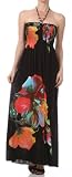 Floral on Solid Black Graphic Print Beaded Halter Smocked Bodice Long / Maxi Dress ( 2 Colors )