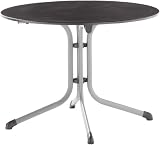 Sieger 1145-50 Boulevard-Tisch mit Puroplan-Platte &oslash; 100 cm, Stahlrohrgestell graphit, Tischplatte Schieferdekor, anthrazit
