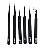 6 ピース/セット帯電防止ステンレス鋼プライヤー異なる サイズ ピンセット ESD10-ESD15非磁気先端ストレート先端の細い湾曲し た新しい