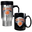 New York Knicks Stainless Steel Travel Mug & Black Ceramic Mug Set - Primary Logo NBA Basketball