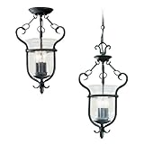 Sea Gull Lighting 5101-07 Manor House Collection Three-Light Pendant, Weathered Iron Finish with Clear Seeded Glass