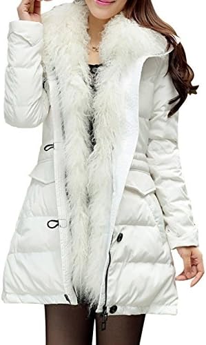 HDA Women's Wool Fur Trim Worm Slim Looped Hooded Midi Down Coat Jackets 2XL White