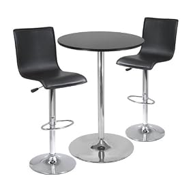 Round Bar Pub Table, 2 Swivel Stool, Leather Seat,Metal