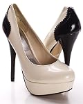 Ivory Patent Contrast Closed Round Toe Platform Heel