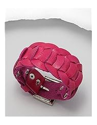 Deep Pink Leather Bracelet In White Base