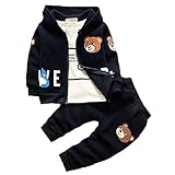 エフティーゾーン(Ftzone)3in1子供服ベビーの女の赤ちゃん男の赤ちゃんの柔らかい綿の上着+上下セット暖かい長袖Tシャツ+ロングパンツセット秋冬防寒保温 (18-24ヶ月, 濃紺)