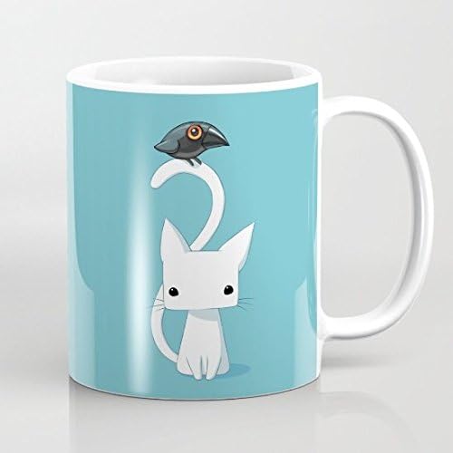 Lisapads Cat And Raven White Ceramic Milk Cup Coffee Tea Mug for Gift Job Family 11 Oz
