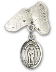 Sterling Silver Baby Badge with St. Samuel Charm and Baby Boots Pin