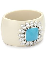 CZ by Kenneth Jay Lane "Trend Cubic Zirconia" Rhodium-Plated Applique with Resin Bangle Bracelet