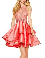 A-line Cocktail Knee Length Short Cowl Neck Beaded Sheer Sequined Backless Ruched Lace Applique Sleeveless Taffeta Evening Dress/Prom Dress/Party Dress 