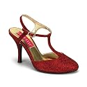 3 1/2 Inch Heel Red Glitter Sandal Pump Shoes Sexy High Heel T-Strap Shoes Dorothy Wizard of Oz