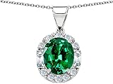6.20 cttw 925 Sterling Silver 14K White Gold Plated Lab Created Oval Emerald Pendant - Gold Plated Silver