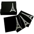 Eiffel Tower Sleek Black Glass Coaster Set