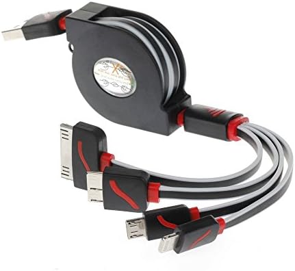 USB Cable, Retractable 4 in 1 Multifunctional Universal USB Charger Cable for iPhone 6s, 6s Plus, 5 / 5S / 5C, 4S 4,iPad Mini, Galaxy S2, S3, S4 (Black)