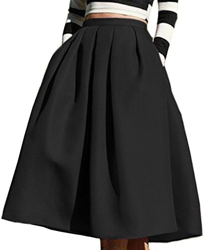 Women's Bus A-Line Print Skirt Skater Pleated Full Midi Skirt Black XX-Large