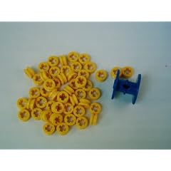 50 St�ck LEGO TECHNIC "Stopper klein" in Gelb. Dazu eine Kabelrolle in Blau.