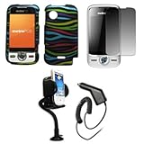 IMAGE OF EMPIRE Black with Multi Color Zebra Stripes Design Hard Case Cover + 360 Degree Rotatable Car Windshield Mount with Air Vent Attachment + Screen Protector + Car Charger (CLA) for MetroPCS Huawei M735