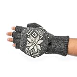 Alki'i Snow Flake Thermal Insulation Fingerless Texting Gloves with Mitten Cover, Grey