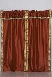 Pair Rust sari curtains with attached beaded valance
