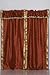 Pair Rust sari curtains with attached beaded valance