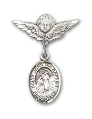 Sterling Silver Baby Badge with St. John the Baptist Charm and Angel with Wings Badge Pin