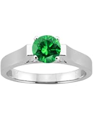 0.80 Ct Round Green SI1/SI2 Diamond 14K White Gold Ring