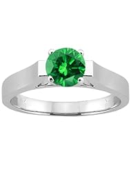 0.80 Ct Round Green SI1/SI2 Diamond 18K White Gold Ring