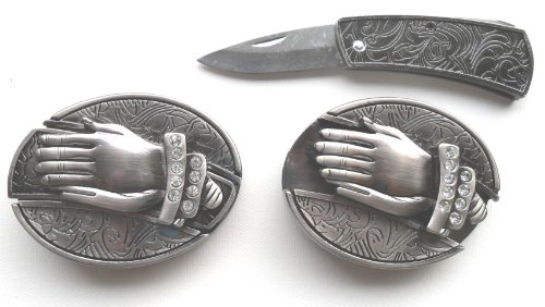 Rhinestone Jeweled Praying Hands Hidden Knife Buckle