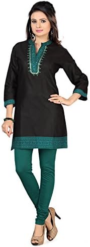 Indian Tunic Top Long Kurti Womens Black Cotton Blouse India Clothing