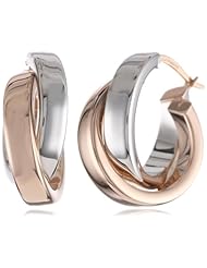 Duragold 14k Yellow, White, or Two-Tone Gold Satin and Polished Crossover Hoop Earrings
