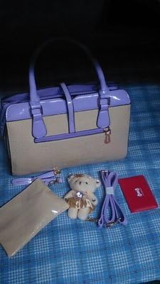 (pink) Big Clutch Handbags + Bear Key Chains + Small Bag Women Bags Piece Tote Bag Pu Leather Handbag Lovely cute pretty Korean Size: 32cm 25cm 13cm