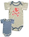 Pixel Organics 100% Certified Organic Cotton 2-Pack Bodysuits in "Sand and Periwinkle" 3 to 6 month with Tatto Graphic