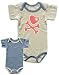Pixel Organics 100% Certified Organic Cotton 2-Pack Bodysuits in "Sand and Periwinkle" 0 to 3 month with Tattoo Graphic