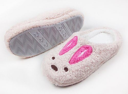 Niceshoes Girls' Cute Winter Plush Sherling Slippers (8.5-9.5(B)M, pink rabbit)