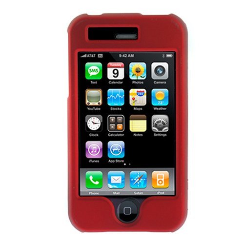 Solid Red Rubberized Snap-on Hard Cover Case for Apple 2nd Generation Iphone 3G Smartphone