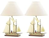 1 Pair 2 Ship Sailboat Boat Nautical Table Lamp Lighting Lights