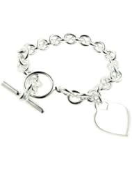 Heavy Sterling Silver Rolo Heart Charm Toggle Bracelet - 7.5"