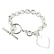 Heavy Sterling Silver Rolo Heart Charm Toggle Bracelet - 7.5"