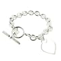 Heavy Sterling Silver Rolo Heart Charm Toggle Bracelet - 7.5"