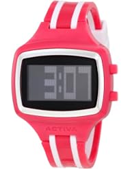 Activa By Invicta Unisex AA401-003 Black Digital Dial Dark Pink and White Polyurethane Watch