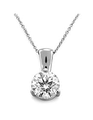 1/2 Carat 3 Prong Solitaire Basket Diamond Pendant Necklace 14K White Gold (G, I2, 0.5 ctw) w/ chain