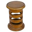 Handmade Asian Furniture - 19" Carved Acacia Wood Contemporary Circular End Table With Rich Finish
