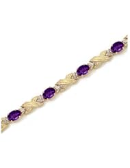 10K Yellow Gold Oval Amethyst and Diamond Bracelet