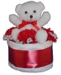 White Bear 1 Tier Diaper Cake w/ Pampers Swaddlers, 10" Kuddles Collection Bear, and Precious Cargo Baby Apparel